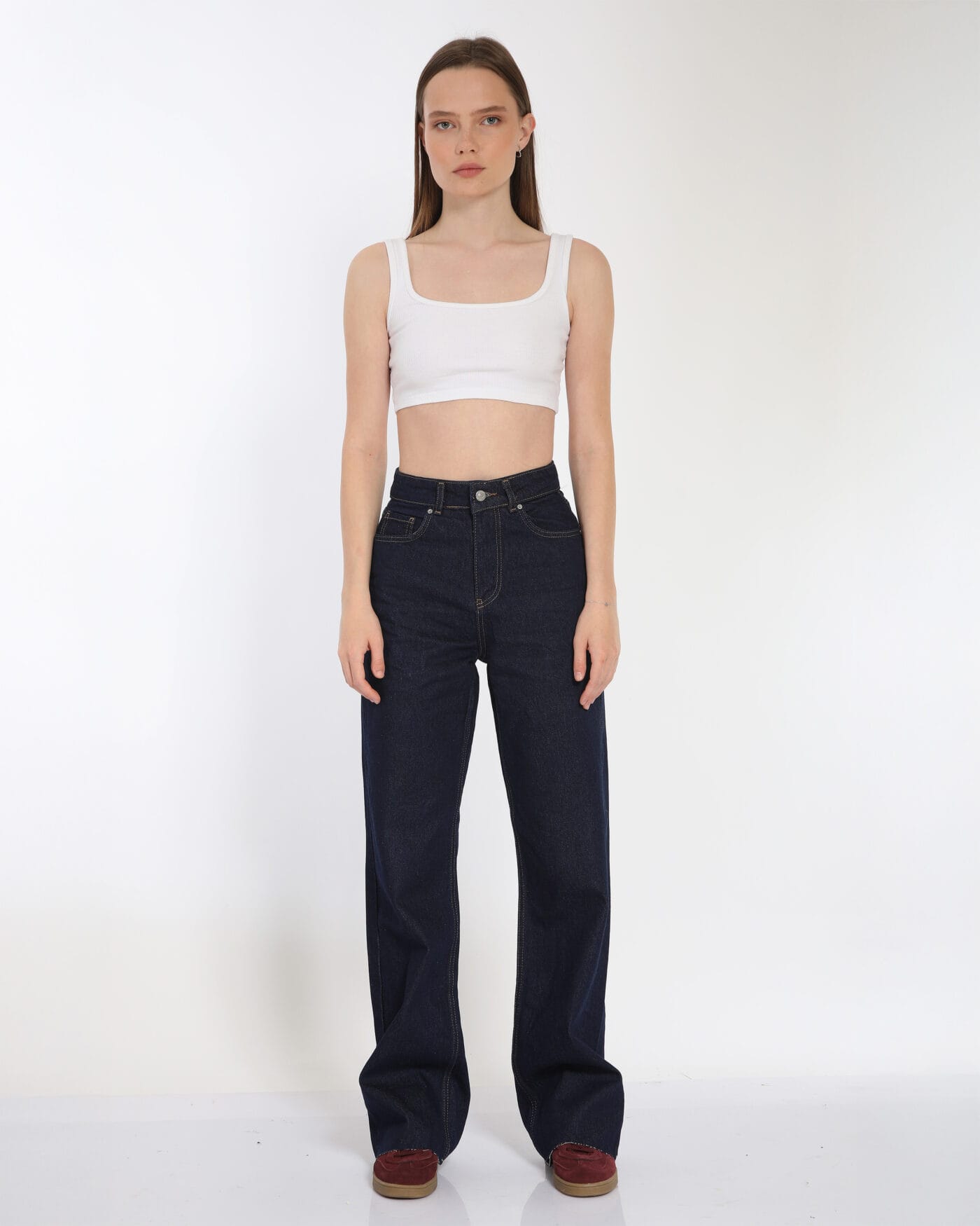 Koyu-Mavi-Regular-Fit-Pantolon-Kadın