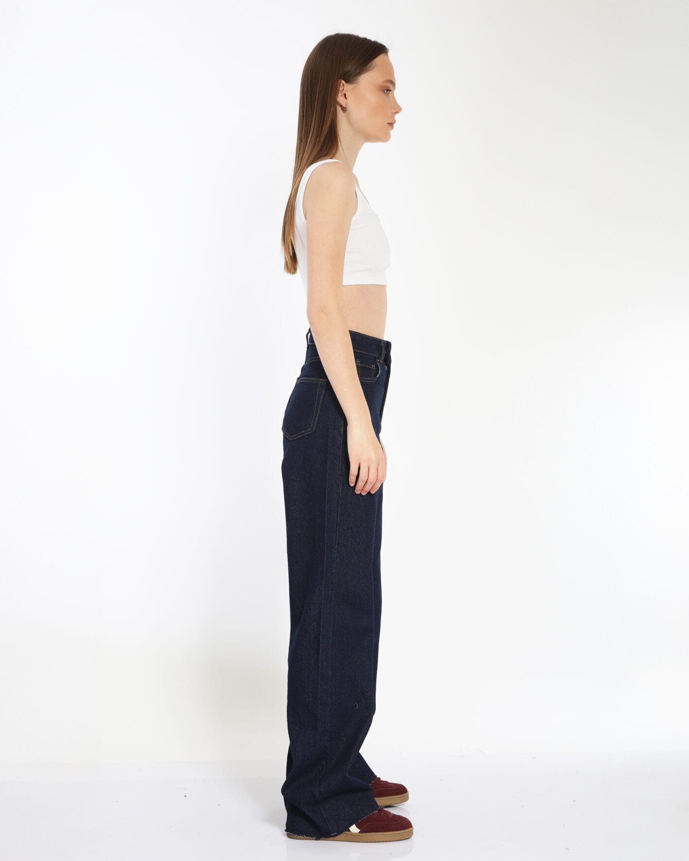 Koyu-Mavi-Regular-Fit-Pantolon-Kadın