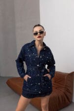 Denim-Zimbali-Uzun-Kol-Ceket-Kadin